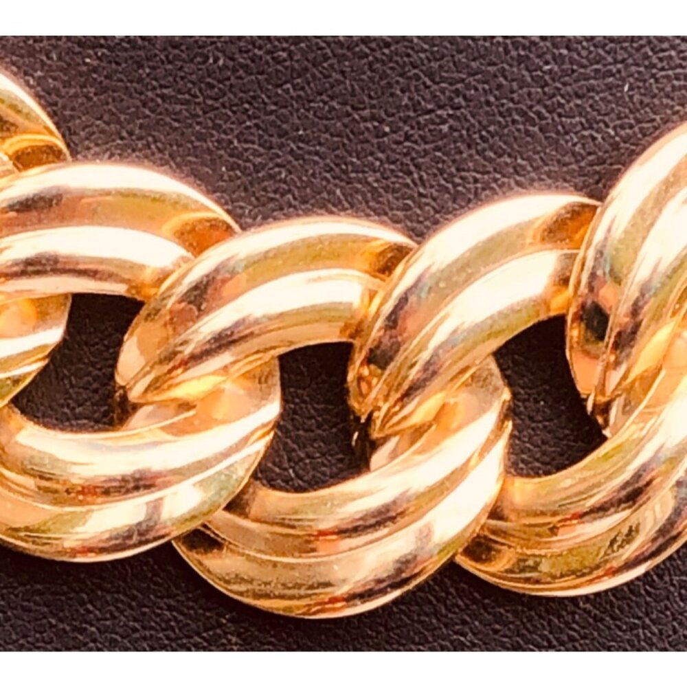 Vintage Chunky Gold Tone Faux Double Curb Link Necklace Heavy - Picture 2 of 5